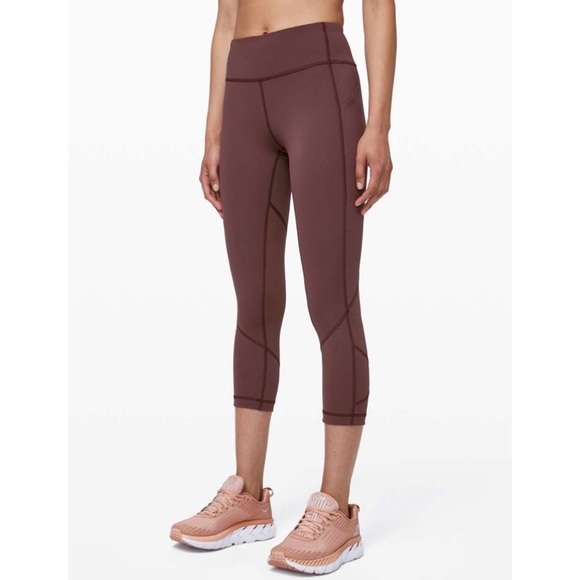LULULEMON Pace Rival Crop *22" Running Workout Leggings in Cherry Cola Size 2 - Picture 2 of 16